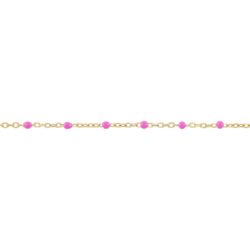 Enamel Chain 1.2mm with 2mm Fuschia Round Enamel - 14 Karat Gold