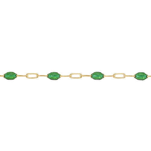 Green Enamel Chain 2.2 x 2.6mm with 2.1mm 3 paper clip links - Gold Filled