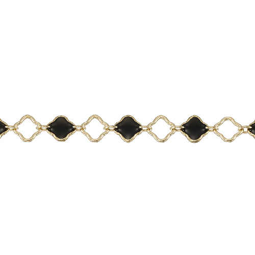 4.2mm Clover Chain with alternate Black Enamel and 1 - 1.4 x 2.3mm link - Gold Filled