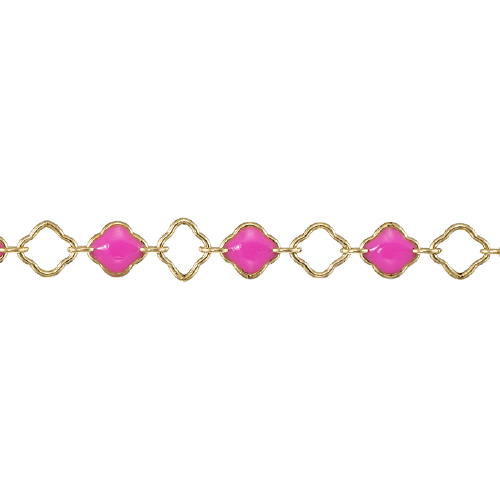 4.2mm Clover Chain with alternate Fuschia Enamel and 1 - 1.4 x 2.3mm link - Gold Filled