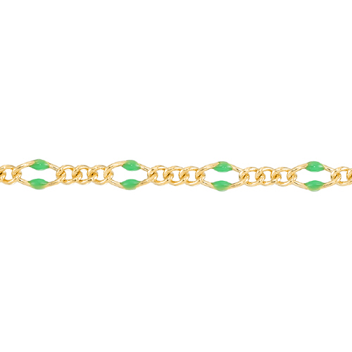 Green Enamel Chain 2.5 x 3.5mm with 1.8mm 3 curb links - Gold Filled