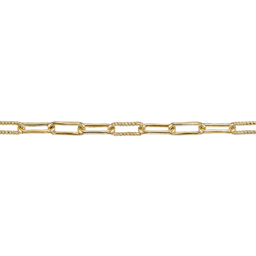 Paperclip chain with 1 textured and 3 plain 2.2 x 5.6mm links - Gold Filled