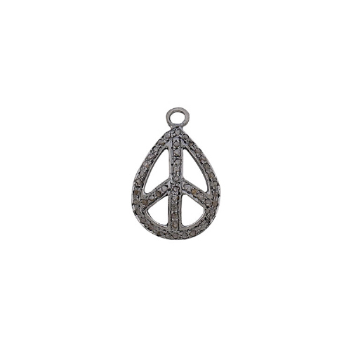 Pave Diamond Peace Sterling Silver Antique Finish 25 x 16mm