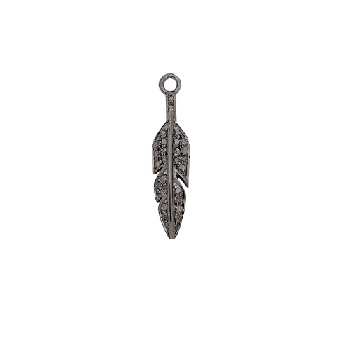 Pave Diamond Leaf - Sterling Silver Antique Finish