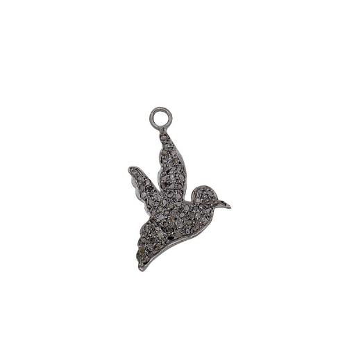 Pave Diamond Bird Charm Sterling Silver Antique Finish 31 x 21mm