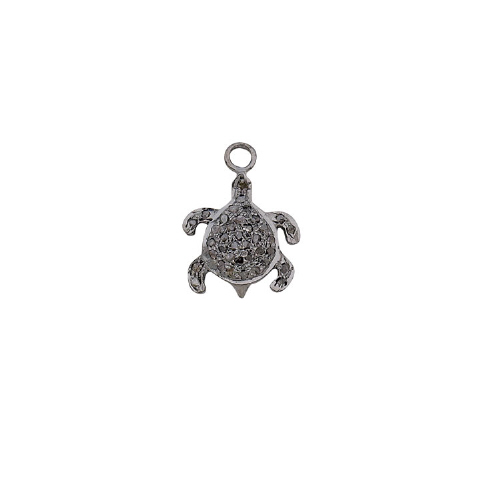 Pave Diamond Turtle Sterling Silver Antique Finish 20 x 15mm