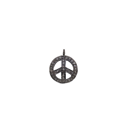 Pave Diamond Peace Charm Sterling Silver Antique Finish 17 x 14mm