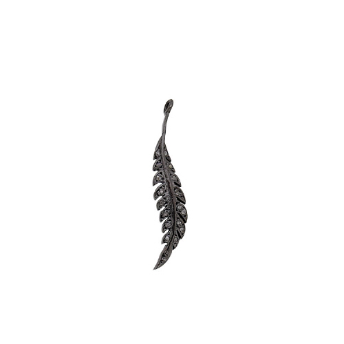 Pave Diamond Leaf Charm Sterling Silver Antique Finish 31 x 6.5mm