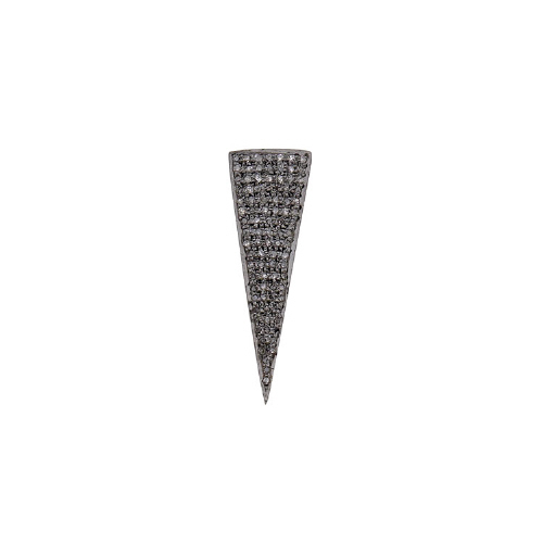 Pave Diamond Triangular Charm Sterling Silver Antique Finish 29 x 9mm