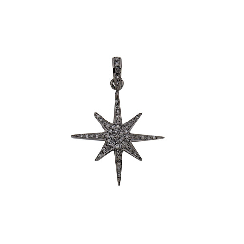 Pave Diamond Star Charm - Sterling Silver Antique Finish