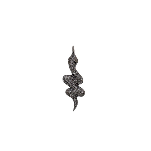 Pave Diamond Snake Charm Sterling Silver Antique Finish 23 x 8mm