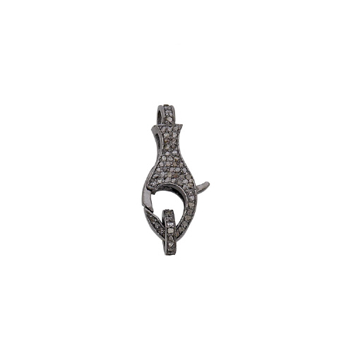 Pave Diamond Lobster Clasp - Sterling Silver Antique Finish 25 x 13mm