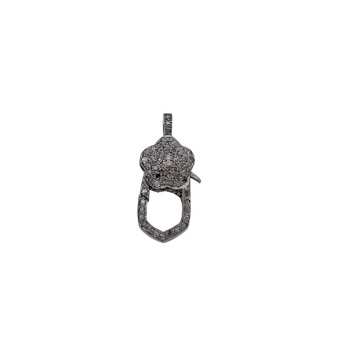 Pave Diamond Lobster Clasp Sterling Silver Antique Finish 24 x 12mm