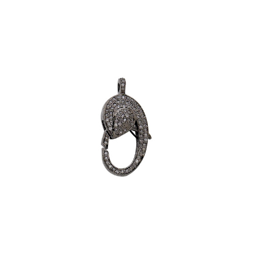 Pave Diamond Lobster Clasp Sterling Silver Antique Finish 24 x 13mm