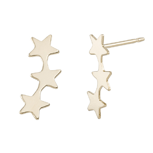 5.9 x 14.4mm 3 Star Post Earrings - Gold Filled