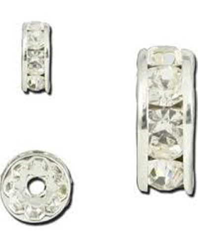 Rhinestone Rondells (6mm) - Silver Plated (40 pcs/pkt)