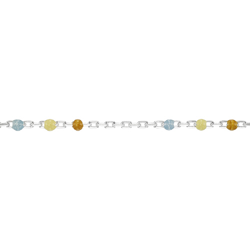 Enamel Chain 1.3mm with 2mm Multi color (shimmer Turquoise, light yellow, mustard) Round Enamel - Sterling Silver