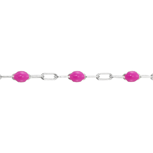 Fuschia Enamel Chain 1.8 x 3.7mm with 1.5 x 3.7mm 3 paper clip links - Sterling Silver