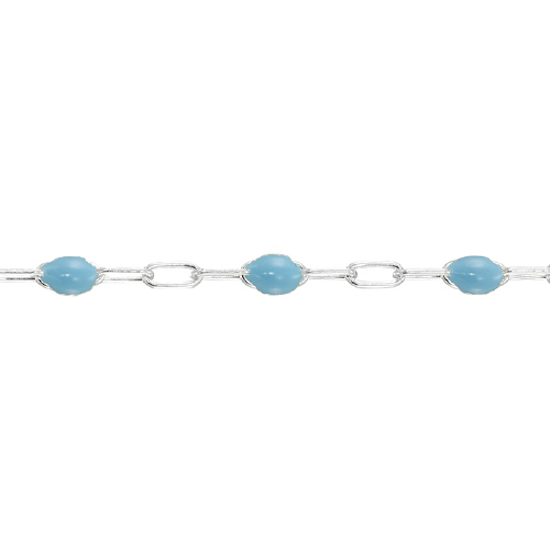 Turquoise Enamel Chain 1.8 x 3.7mm with 1.5 x 3.7mm 3 paper clip links - Sterling Silver