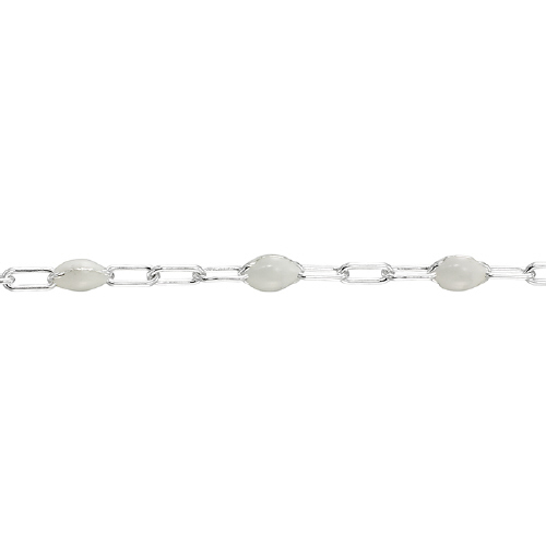 White Enamel Chain 1.8 x 3.7mm with 1.5 x 3.7mm 3 paper clip links - Sterling Silver