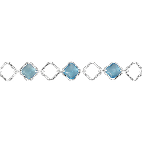 4.2mm Clover Chain with alternate Aqua Enamel and 1 - 1.4 x 2.3mm link - Sterling Silver