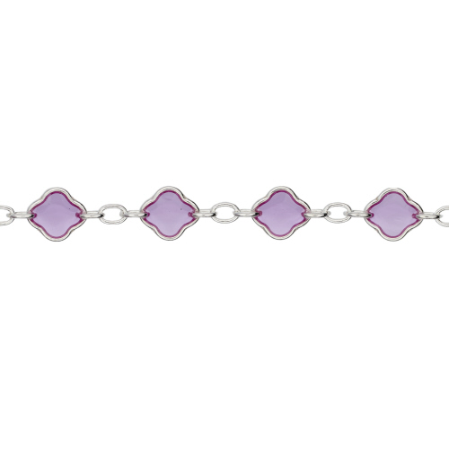 4.2mm Clover Chain with Green Enamel and 3 - 1.4 x 2.3mm links - Sterling Silver