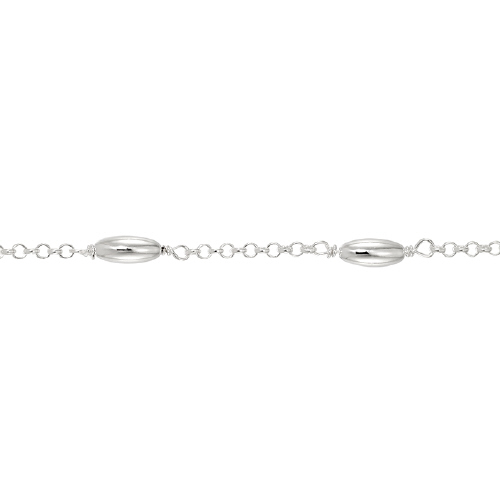 1.7mm Cable Chain with 3 x 7.4mm Plain Oval Bead - Sterling Silver