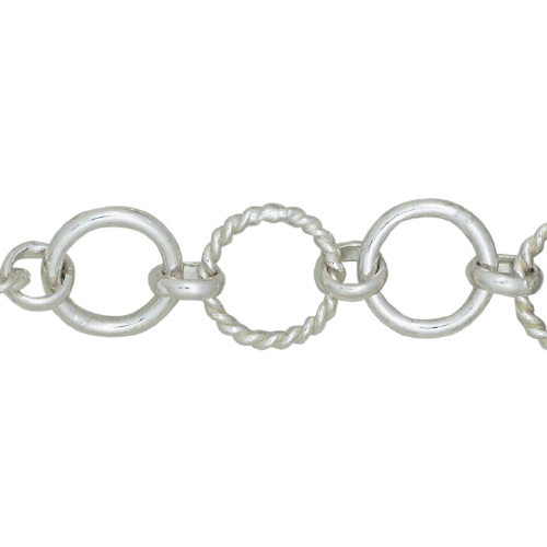 R Ham & Sm Pl Rng Chain - Sterling Silver