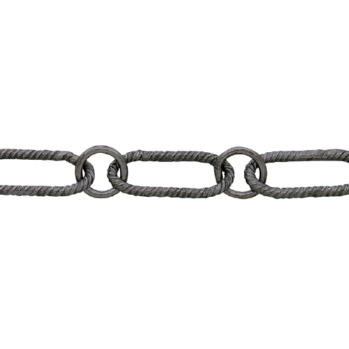 Textured oblong with plain small link chain - Sterling Silver Oxidized