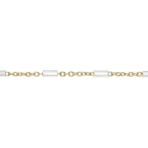 1.8 x 5.2mm Sterling Silver Bar with 1.3 x 1.9mm Gold Filled Cable Chain - Two Tone
