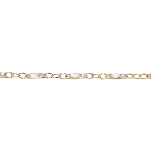 Gold Filled Oval Chain 1.05 x 5.1mm with 3 links and Sterling Silver Hammered Bar - Two Tone