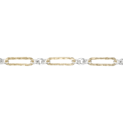Long & Short Dapped Chain 3.5 x 10.2mm hammered Gold Filled link with 3 sterling silver links 2.8 x 3.6mm - Two Tone