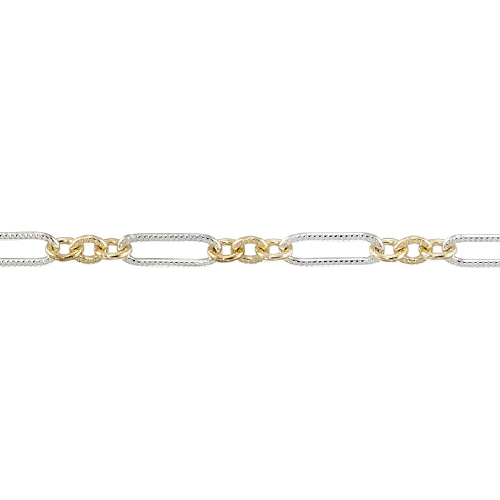 Textured Long and Short Chain with 2.4 x 6.8mm Gold Filled link with 3 short Sterling Silver 2.2mm links - Two Tone