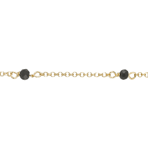 3.5mm Black Agate bead with 1.6mm Cable Chain - Sterling Silver Gold Plated