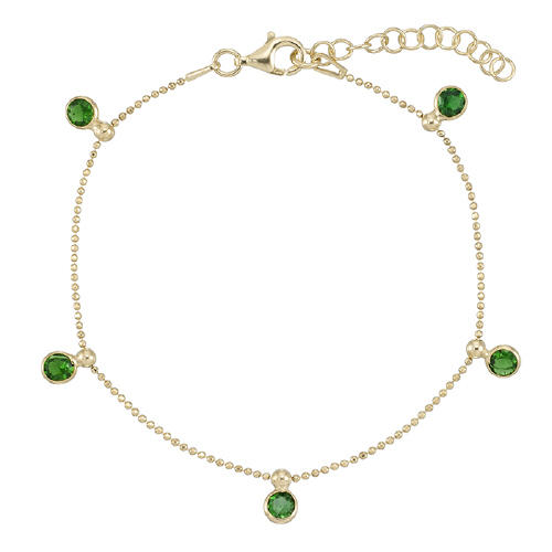 Bead Chain with dangling 4mm Round Emerald CZ  6.5