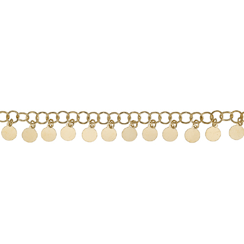 Cable Chain 3.4mm with Dangling 4mm Round Disc - Sterling Silver Gold Plated