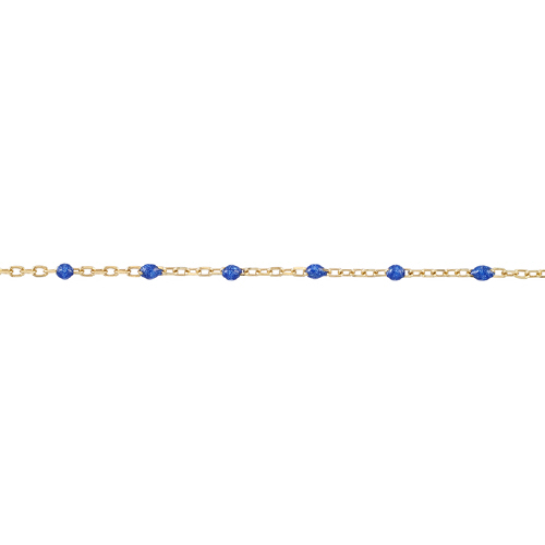Enamel Chain 1.3mm with 2mm Blue Round Enamel - Sterling Silver Gold Plated