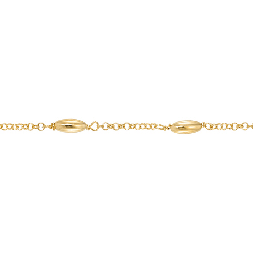 1.7mm Cable Chain with 3 x 7.4mm Plain Oval Bead - Sterling Silver Gold Plated