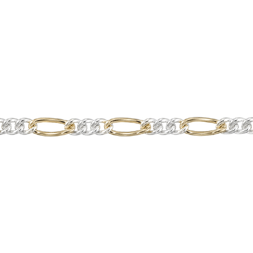 Figaro Chain with 3.3 x 7.5mm Rose Gold Filled long link with 3 short Sterling Silver links - Two Tone