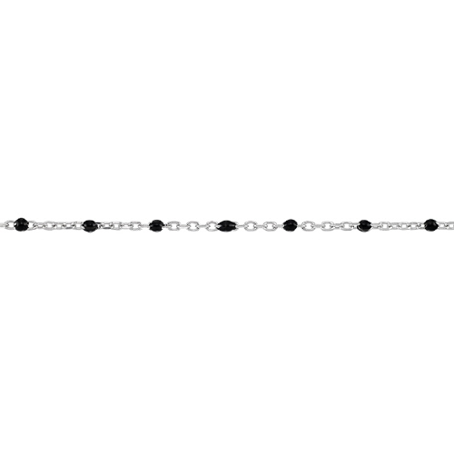 Enamel Chain 1.3mm with 2mm Black Round Enamel - Sterling Silver Rhodium Plated