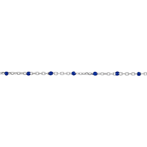 Enamel Chain 1.3mm with 2mm Blue Round Enamel - Sterling Silver Rhodium Plated
