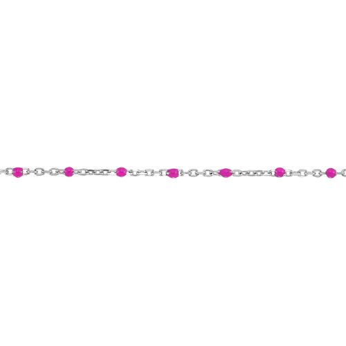 Enamel Chain 1.3mm with 2mm Fushcia Round Enamel - Sterling Silver Rhodium Plated