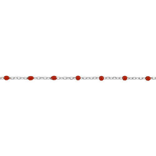 Enamel Chain 1.3mm with 2mm Red Round Enamel - Sterling Silver Rhodium Plated