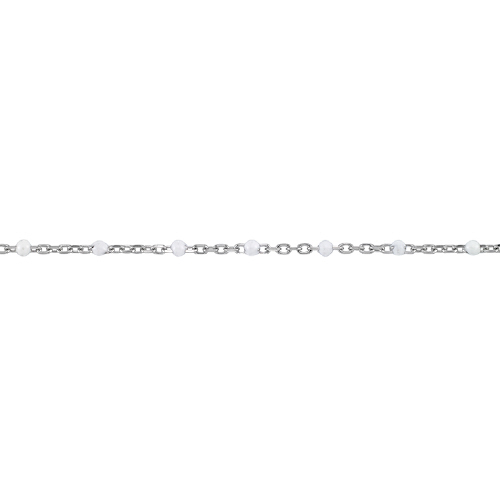 Enamel Chain 1.3mm with 2mm White Round Enamel - Sterling Silver Rhodium Plated