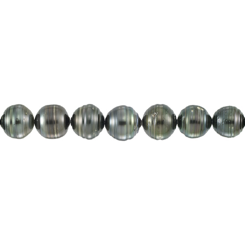 Tahitian Pearl - Round with lines - 12-13mm - Dark Grey