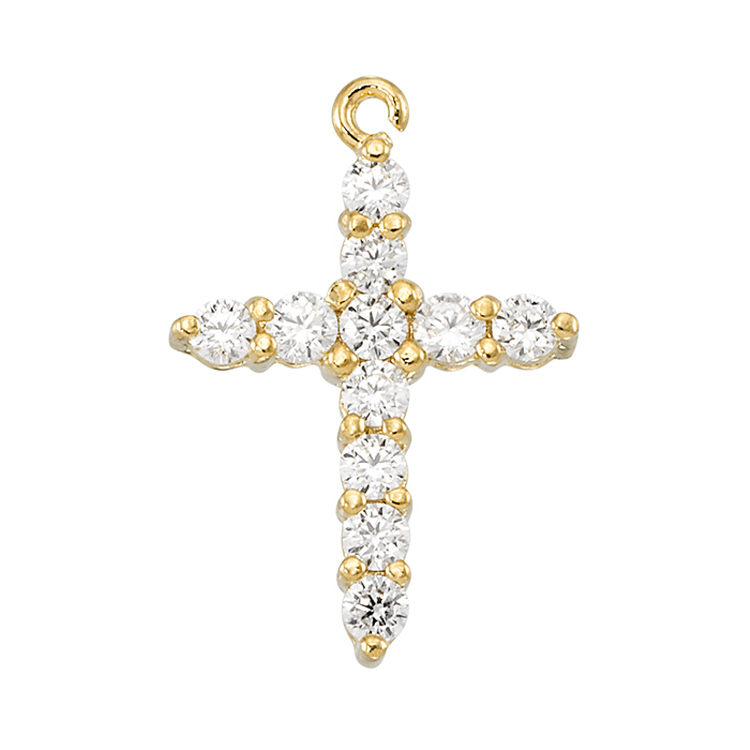 Cross - 13.7 x 19.9mm w/Cubic Zirconia (CZ) - Sterling Silver Gold Plated