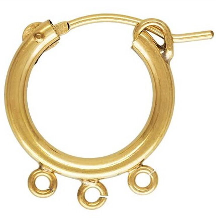 Hoop Earrings 2 x 15mm with 3 rings - Gold Filled