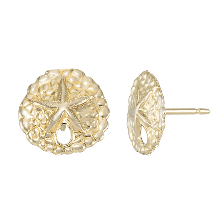 9.8 x 9.4mm Large Sand Dollar Post Earrings - Gold Filled