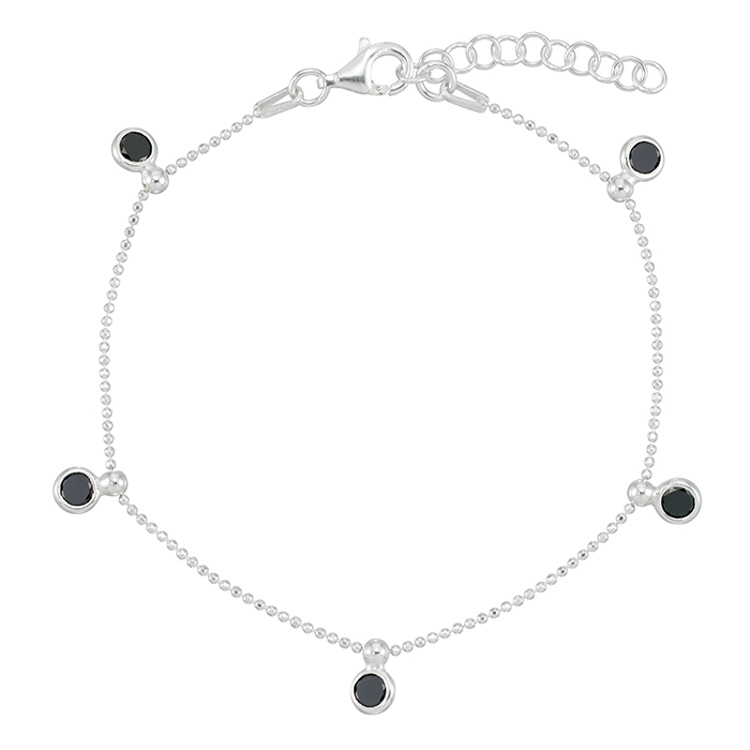 Bead Chain with dangling 4mm Round Black CZ  9