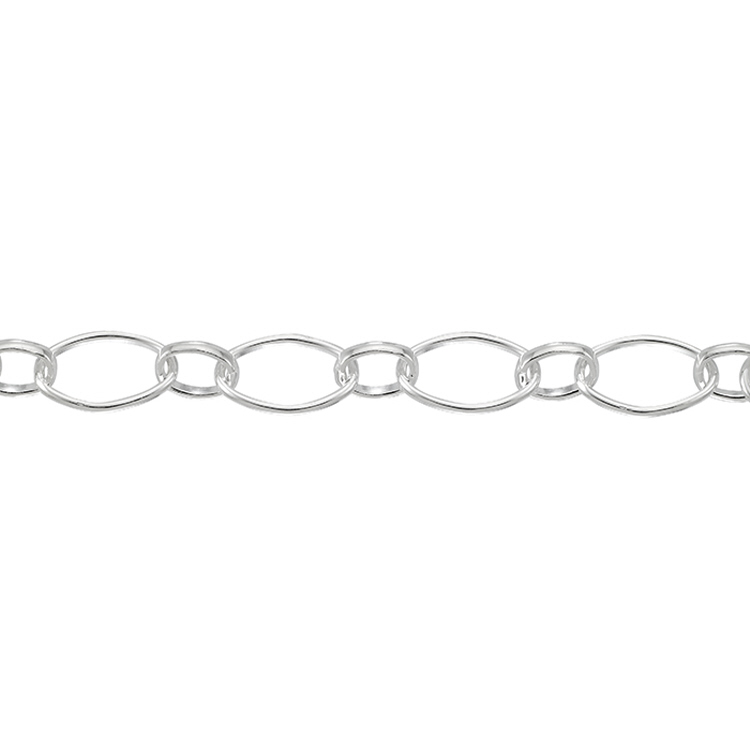 Plain Oval with link Chain 7.9 x 11.5mm - Sterling Silver